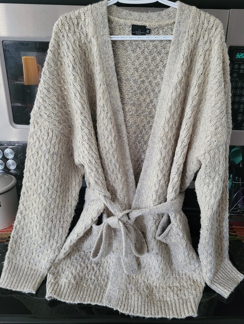 Ada Beige Cable-Knit Tie-Waist Cardigan